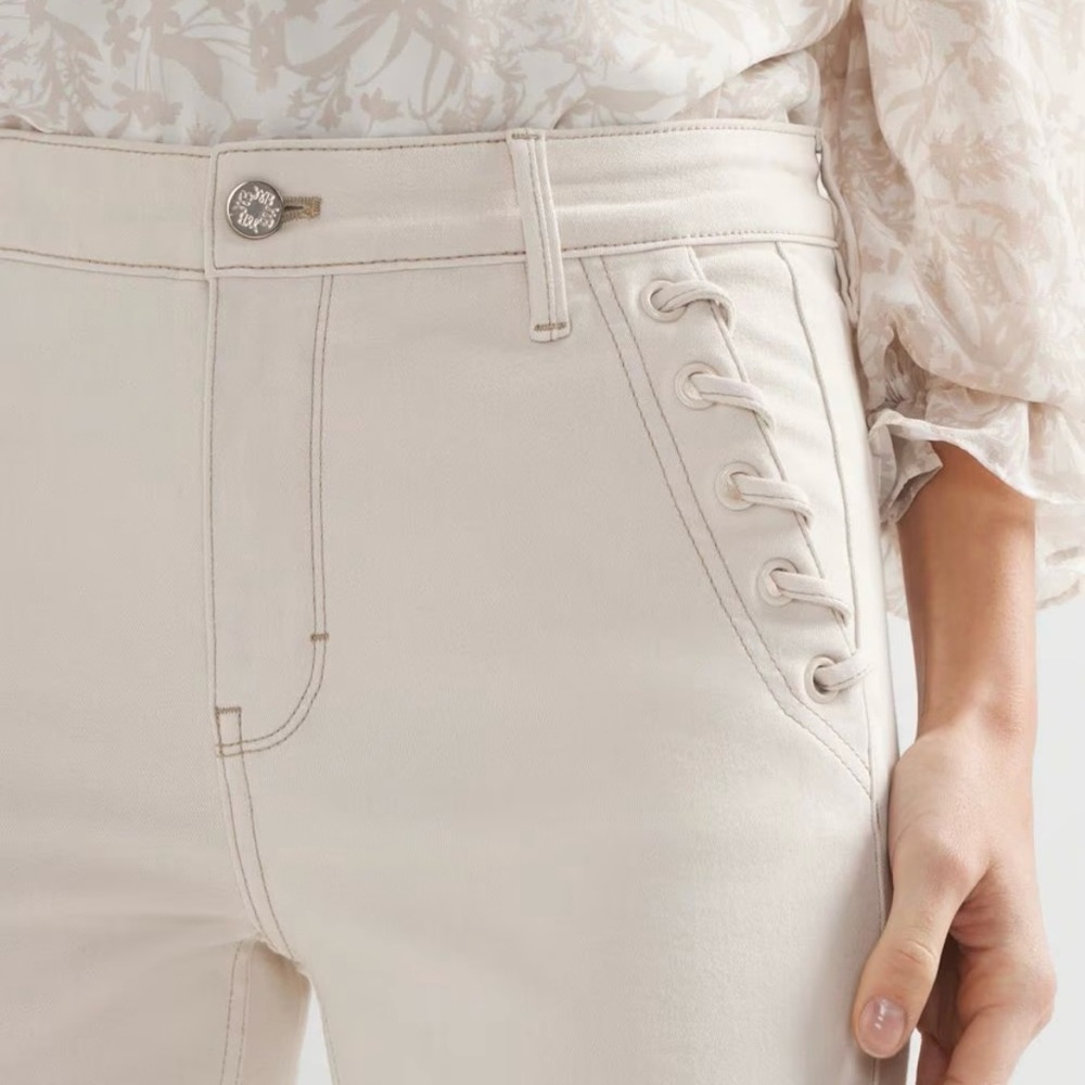 High-Rise Grommet Slim Crop Jean Pants Bone Size 0 WHBM-White House Black Market - Picture 8 of 13